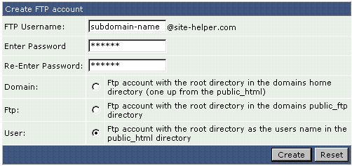 Create FTP Users