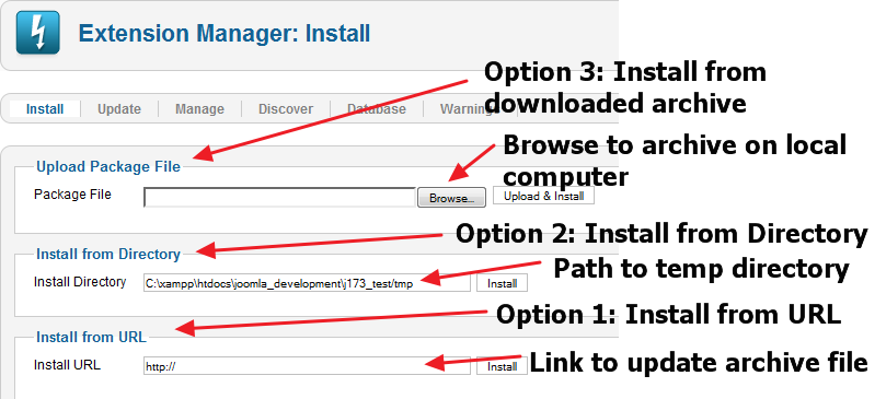 Joomla Update Opions