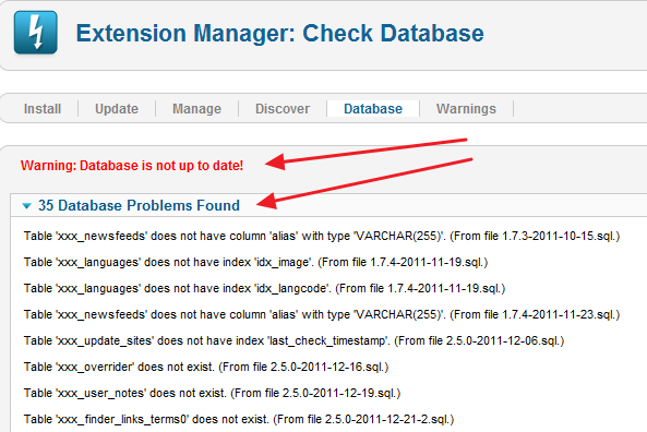 Joomla Update Database